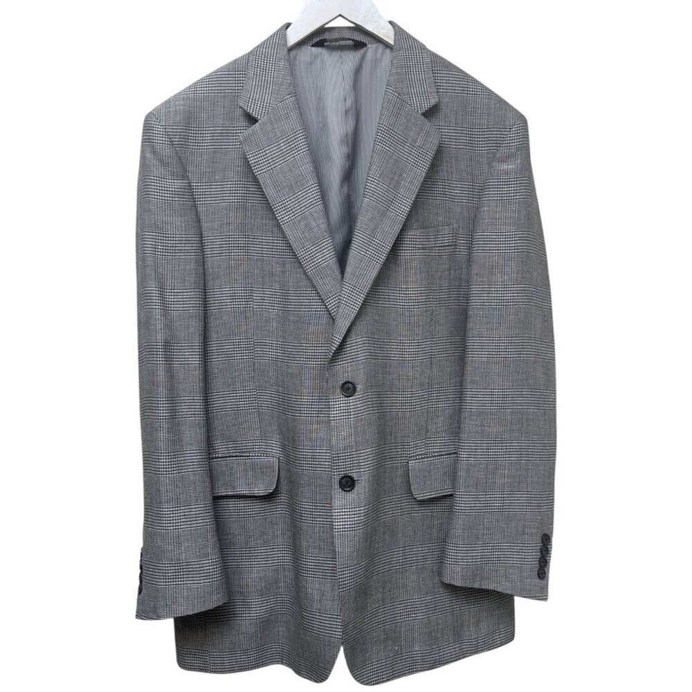 JOS. A. BANK Mens Sport Coat 41R Gray Glen Plaid Linen Wool Jacket Blazer